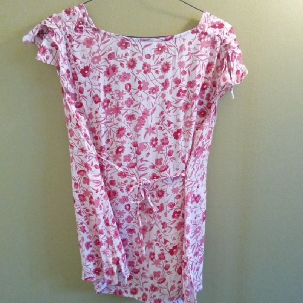 Womans XL Oh! Mamma Fitted White and Pink Cap Sleeve Blouse Floral Maternity Top - Picture 3 of 4